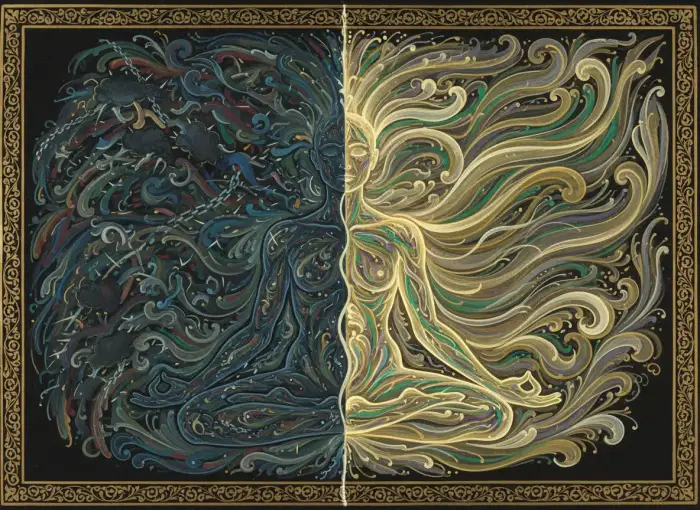 Illustration aura avant et après un soin énergétique à distance