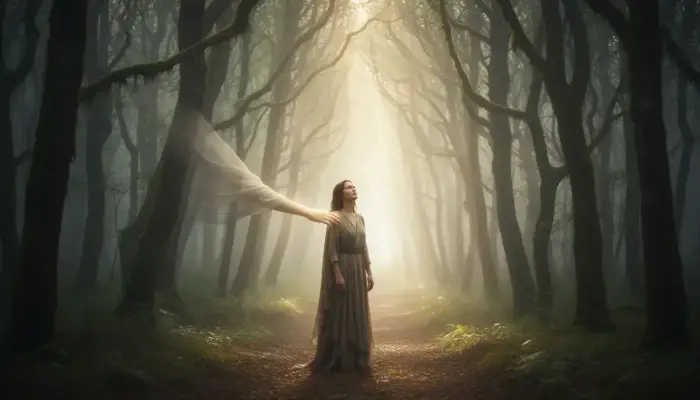 Main bienveillante guidant une personne vers un soin chamanique à distance